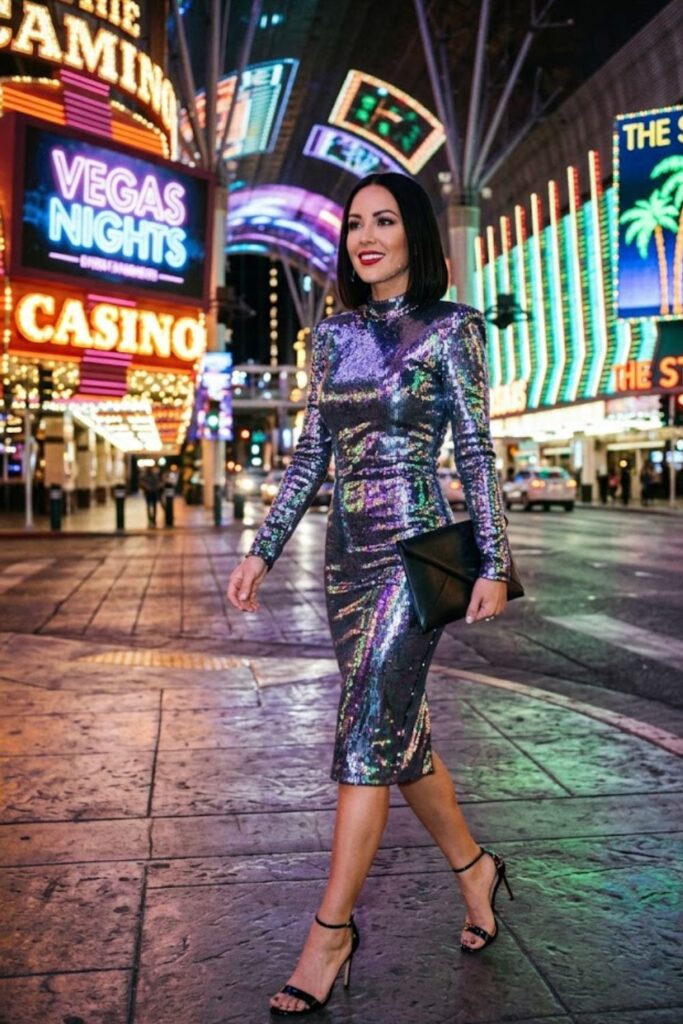 8. Metallic Dress with Minimal Styling