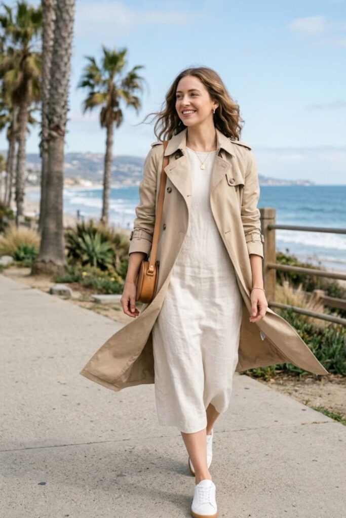 8. Santa Monica Spring Outfit Lightweight Trench Coat Style