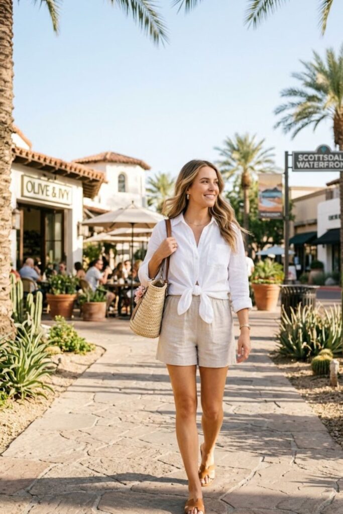 8. White Shirt with Linen Shorts