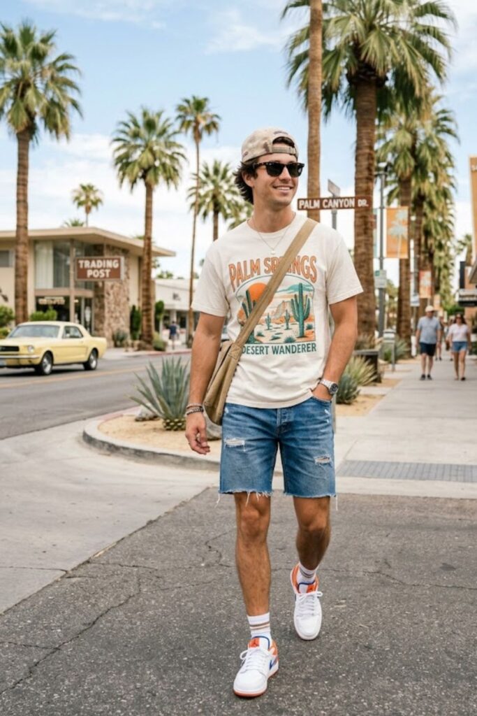 9. Denim Shorts and Graphic Tee Casual Style