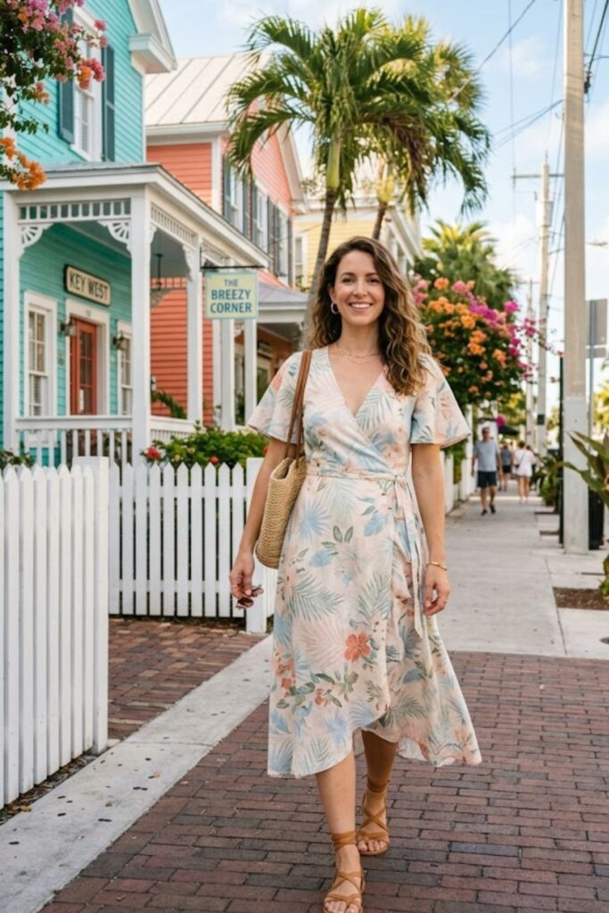 9. Key West Aesthetic Outfits Wrap Dress Tropical Feel