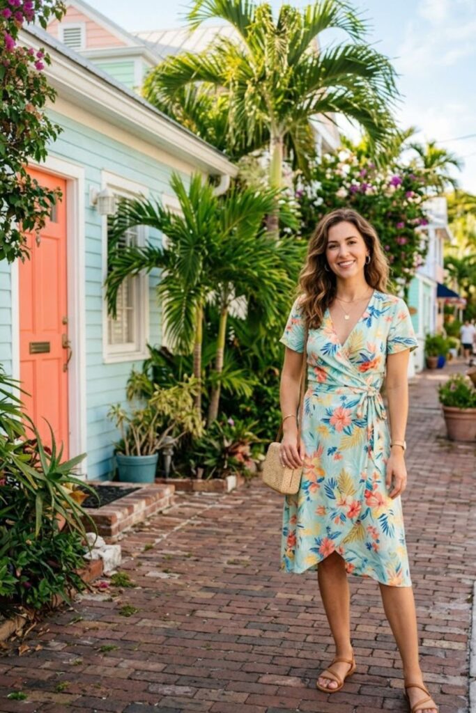 9. Key West Outfits Wrap Dress Tropical Look