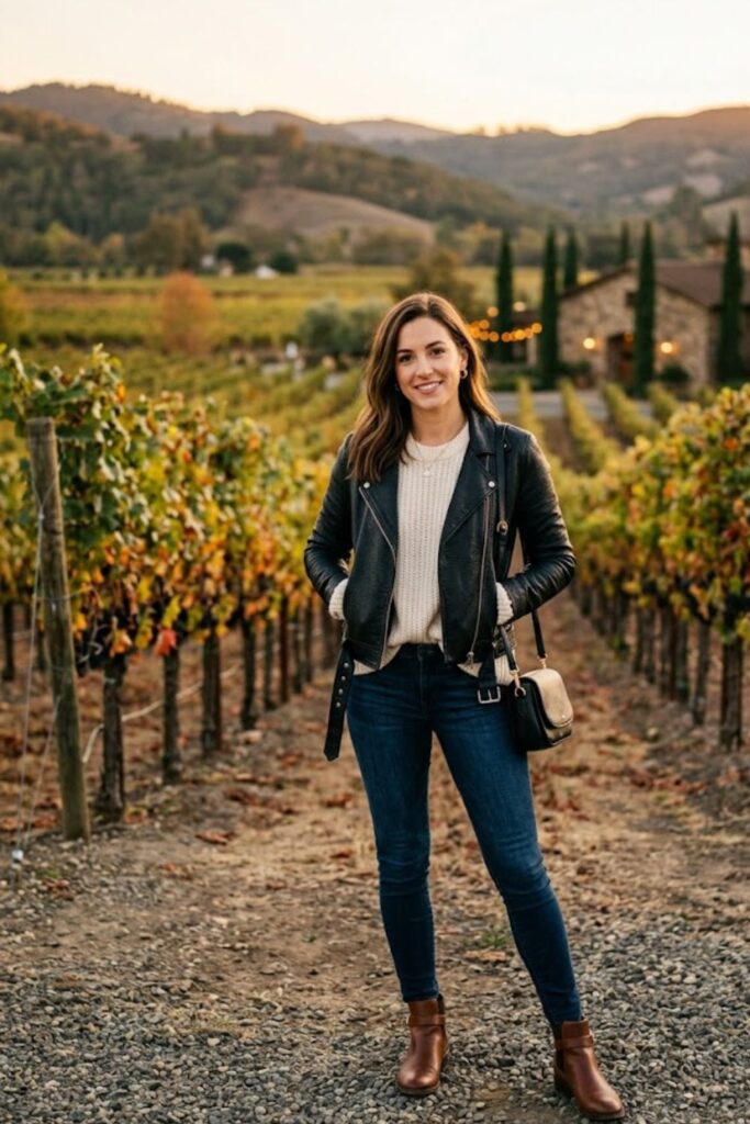 9. Leather Jacket Edgy Wine Country Look