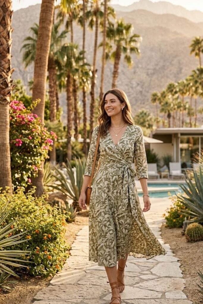 9. Palm Springs Outfit Wrap Dress Feminine Charm