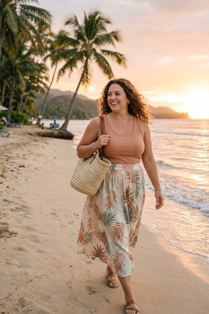 9. Plus Size Key West Outfits Tank and Maxi Skirt Combo