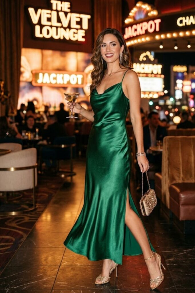 9. Satin Slip Dress with Glam Accessories