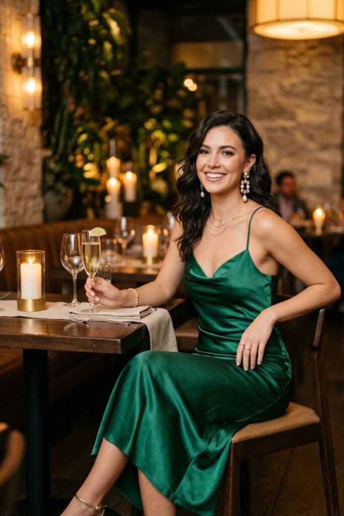9. Satin Slip Dress with Statement Earrings
