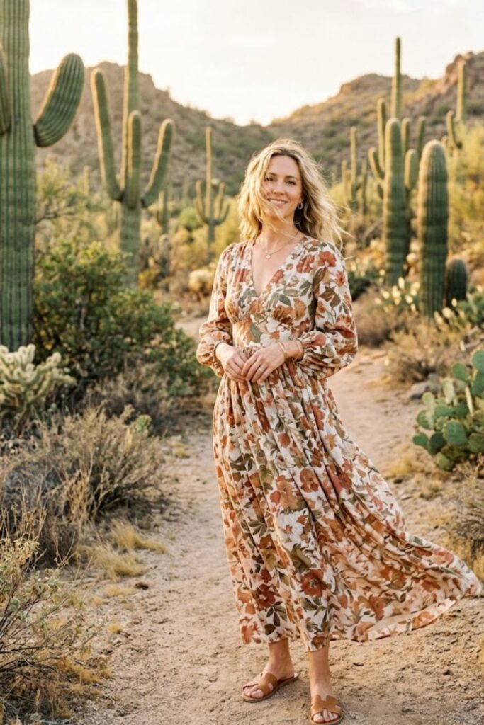 2. Flowy maxi dress with flat sandals