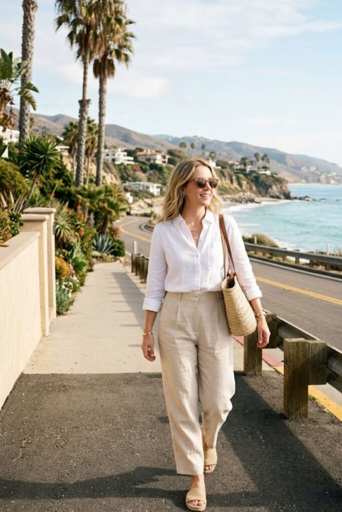 4. Button-down shirt with linen pants