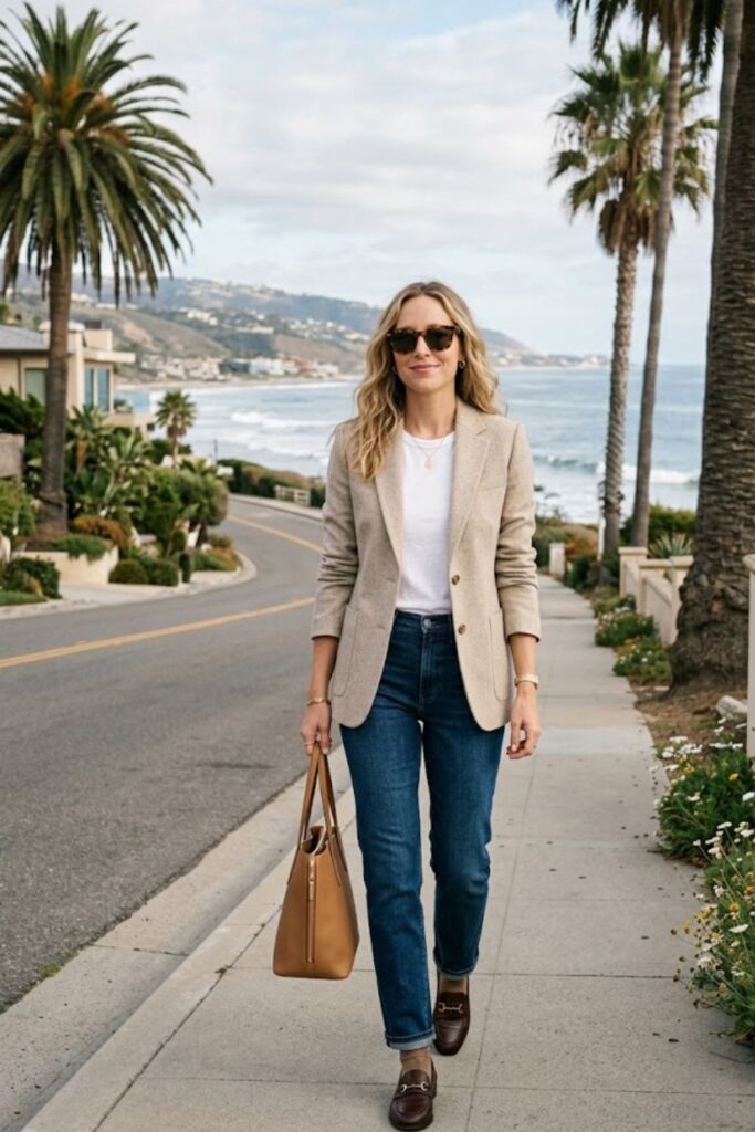8. Blazer with a simple tee and jeans