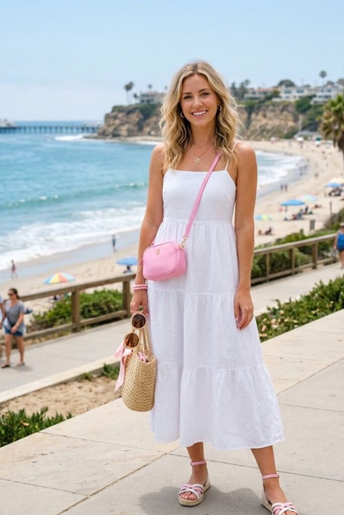 8. White sundress with colorful accessories
