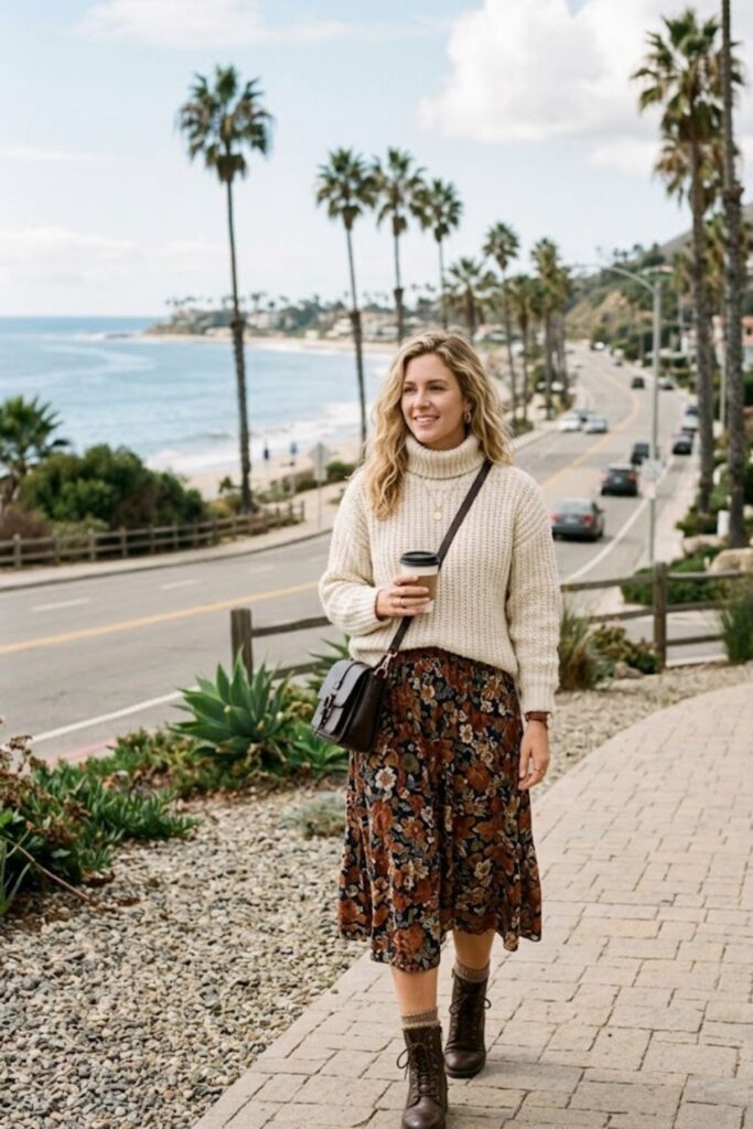 9. Chunky sweater with a midi skirt