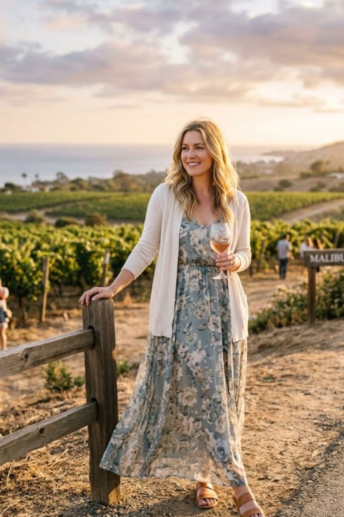 9. Maxi dress with light cardigan