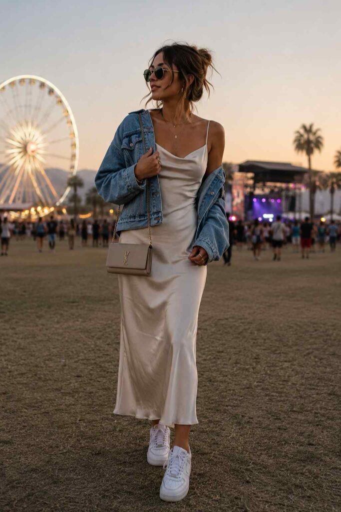 9. Satin Slip Dress With Sneakers