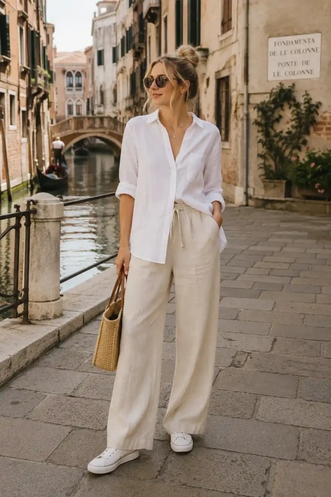1. Linen Shirt With Wide-Leg Pants