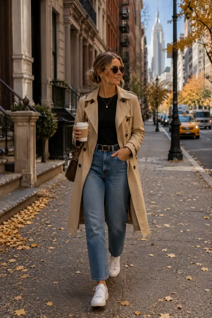 1. Trench Coat With Straight-Leg Jeans