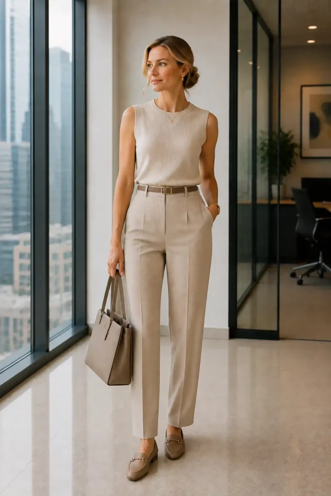 10. Sleeveless Knit Top and Tailored Trousers