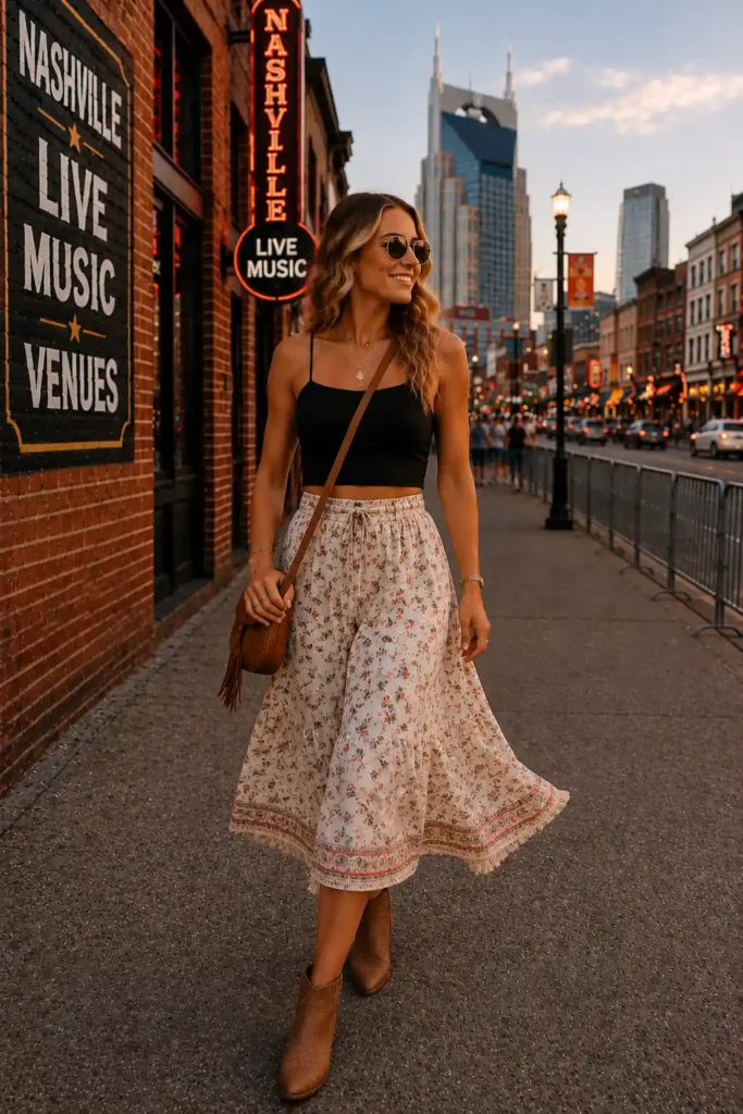 11. Crop Top and Flowy Midi Skirt