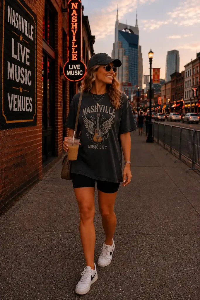 12. Oversized Graphic Tee and Biker Shorts