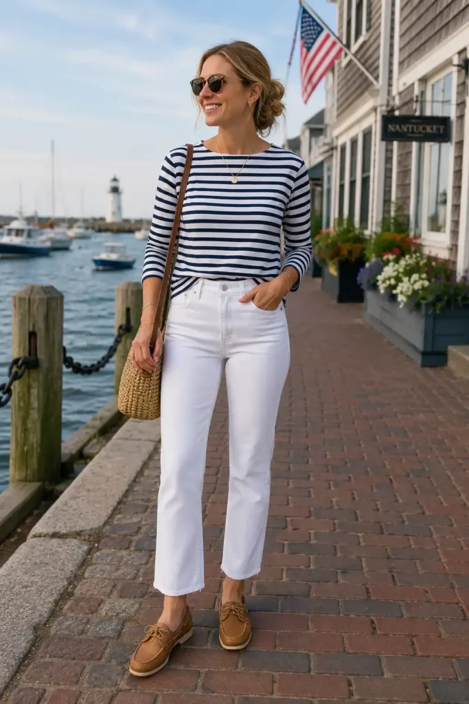 2. Breton Stripe Top and White Jeans