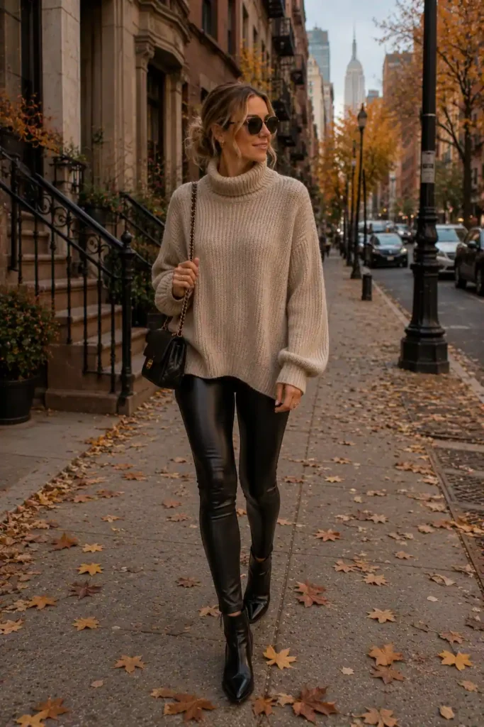 2. Oversized Sweater With Leather Leggings