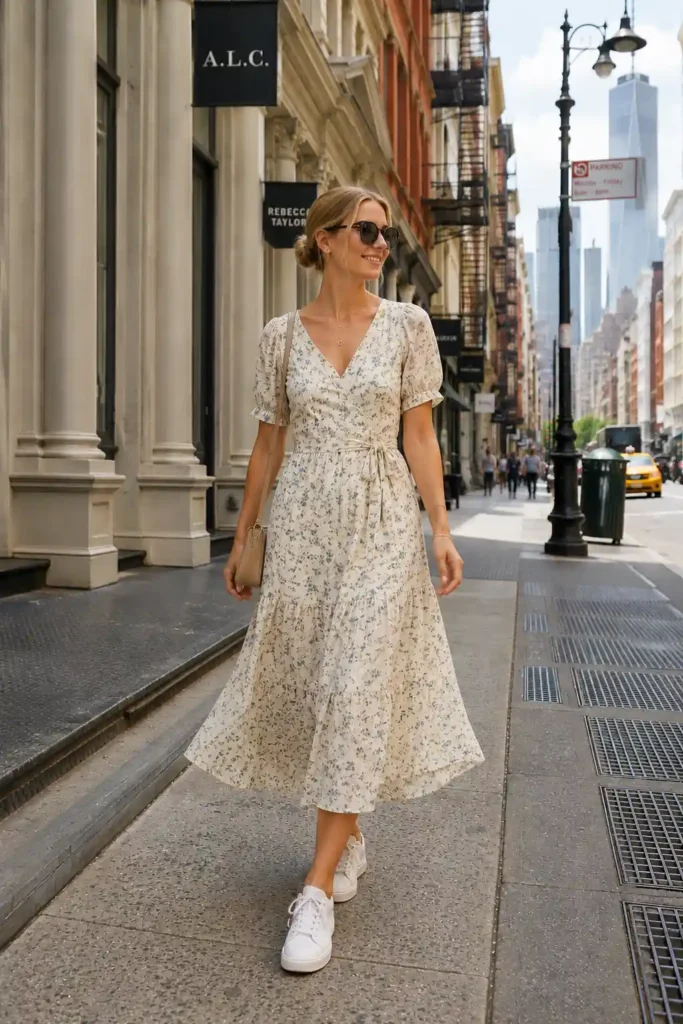 3. Flowy Midi Dress With Sneakers