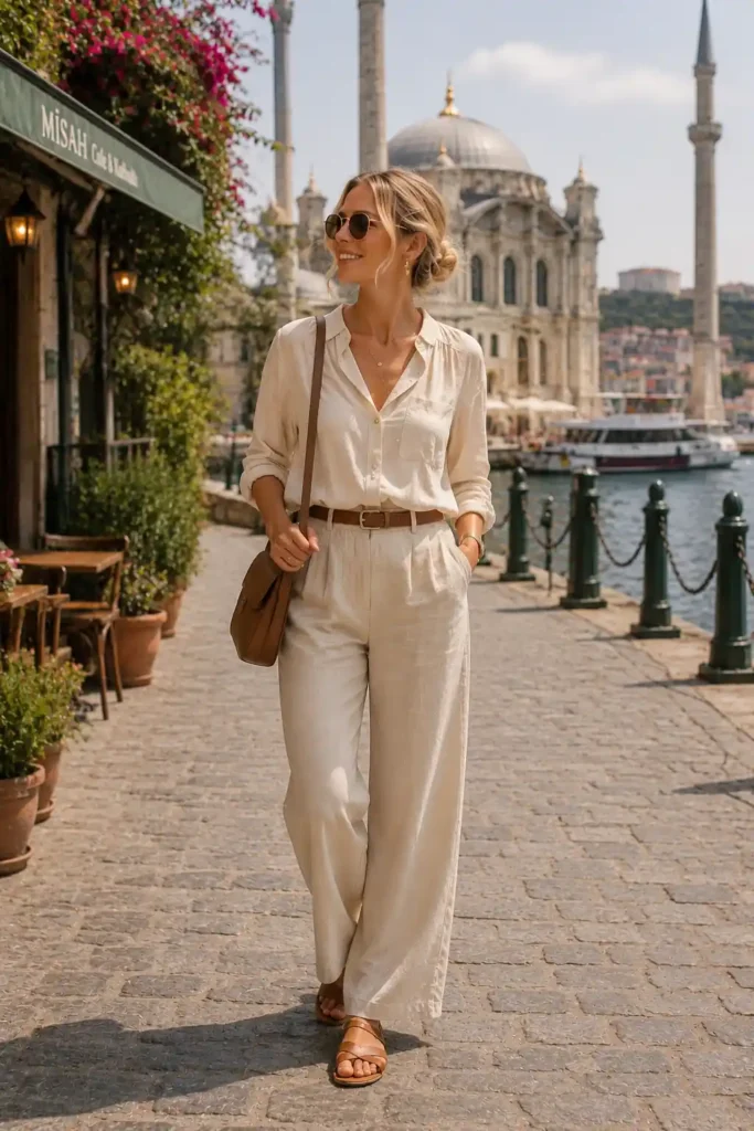 3. Lightweight Blouse and Linen Trousers