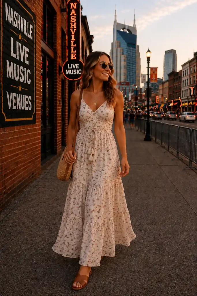 3. Maxi Dress and Flat Sandals