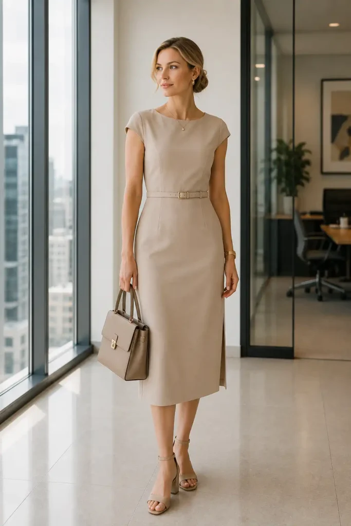3. Midi Dress and Block Heels