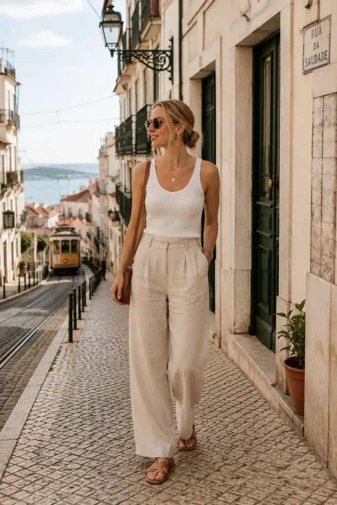 3. Ribbed Tank Top and Linen Pants