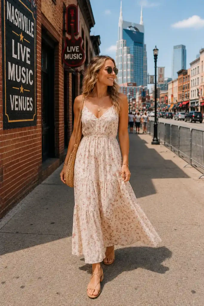 4. Flowy Maxi Dress and Sandals