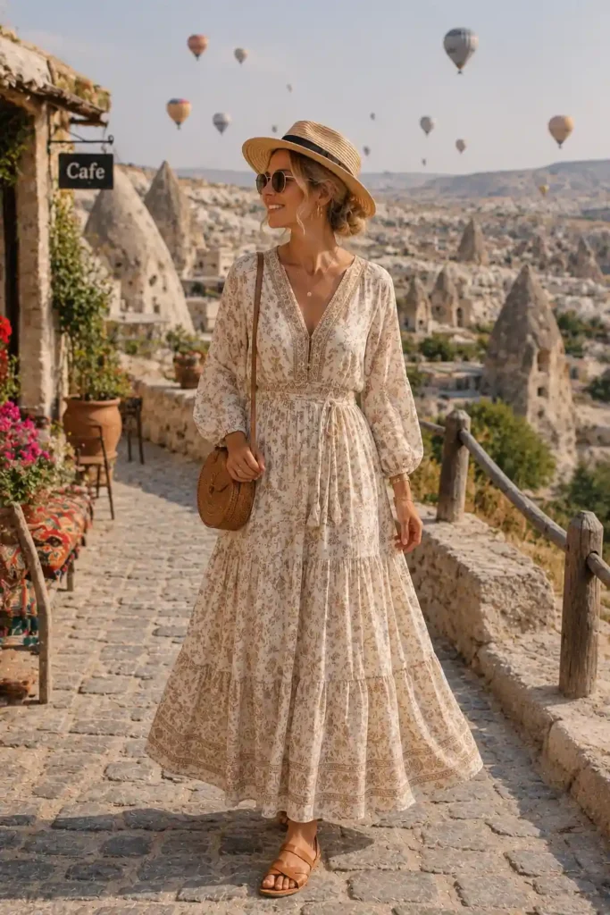 4. Maxi Dress and Straw Hat