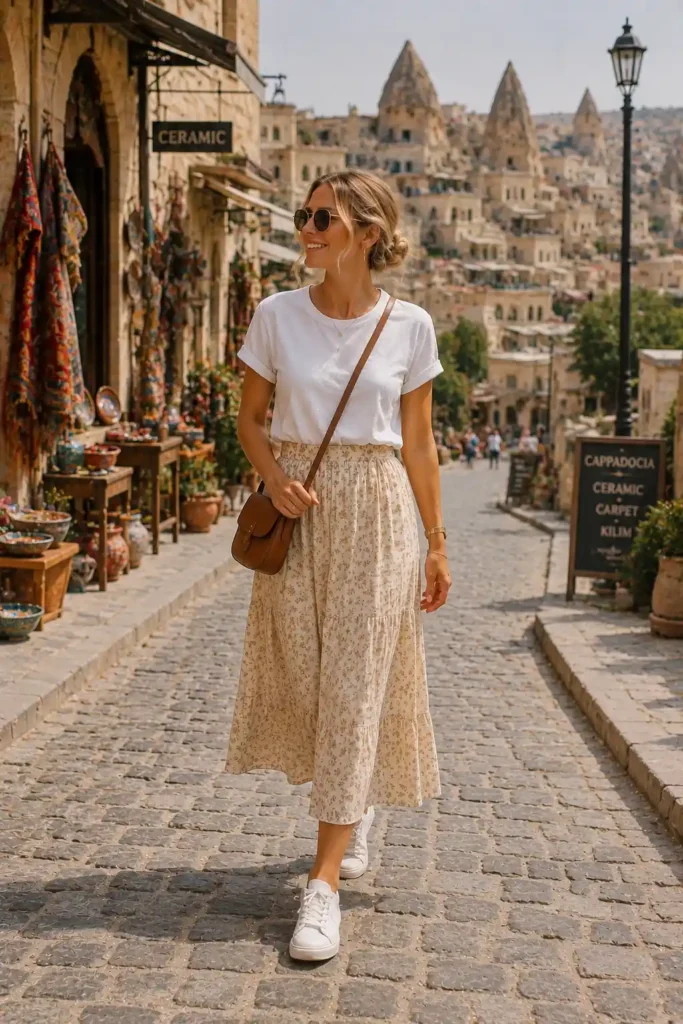 5. Cotton T-Shirt and Midi Skirt