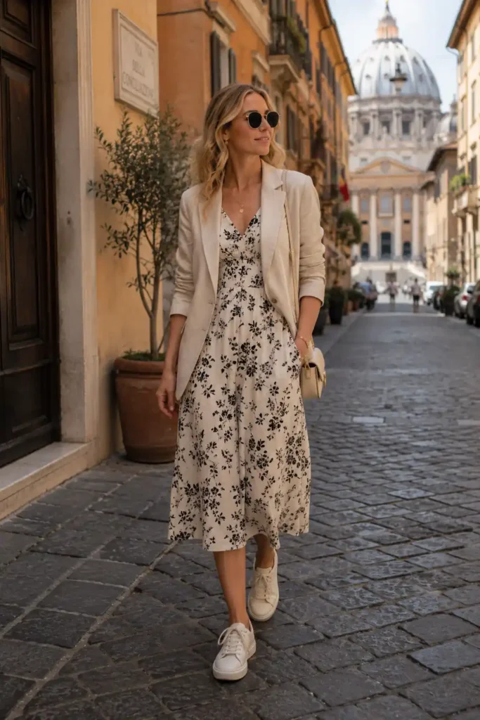 5. Midi Dress With Lightweight Blazer