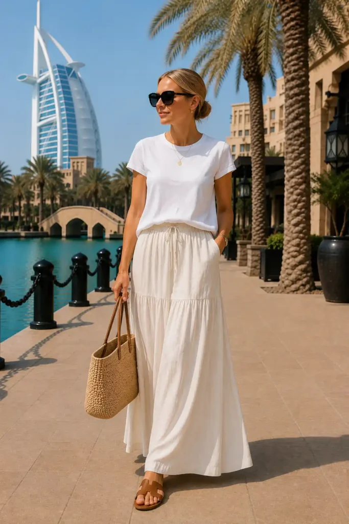 5. White T-Shirt and Maxi Skirt