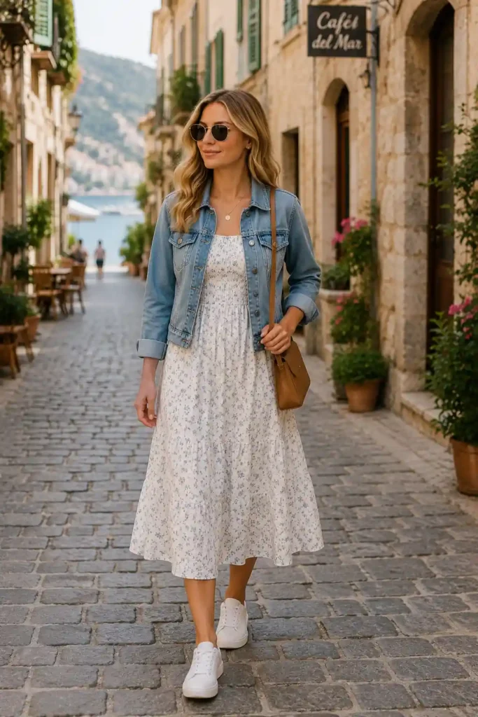 6. Midi Dress and Denim Jacket