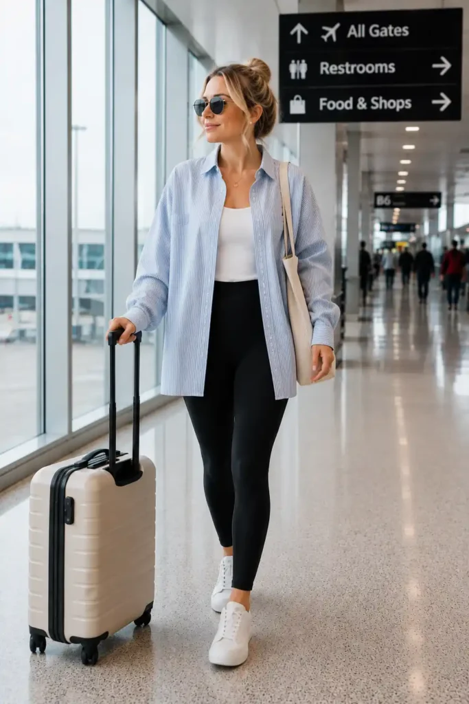 6. Oversized Button-Down and Leggings