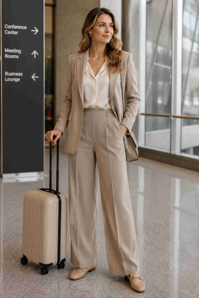 6. Silk Blouse and Wide-Leg Pants