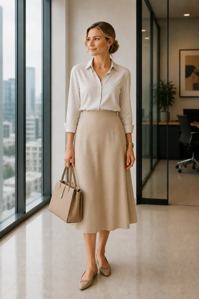 8. Button-Down Shirt and Midi Skirt