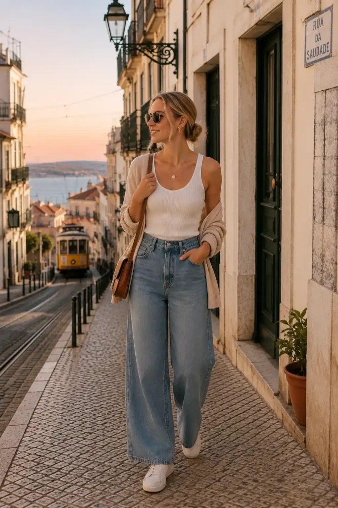 8. Tank Top and Wide-Leg Jeans