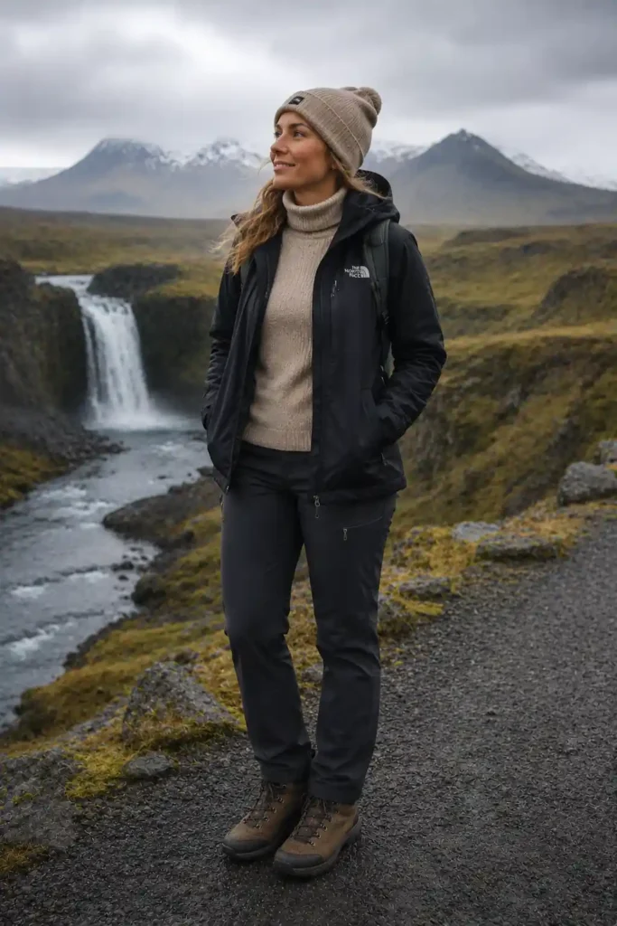 8. Turtleneck Sweater and Hiking Pants