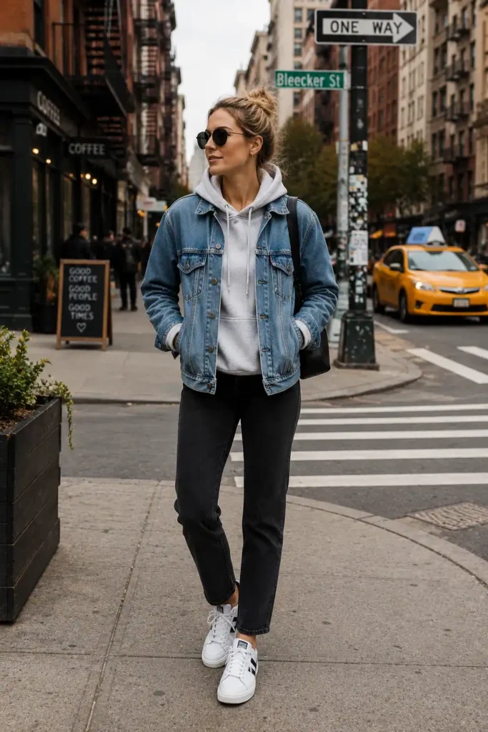 9. Denim Jacket Layered Over a Hoodie