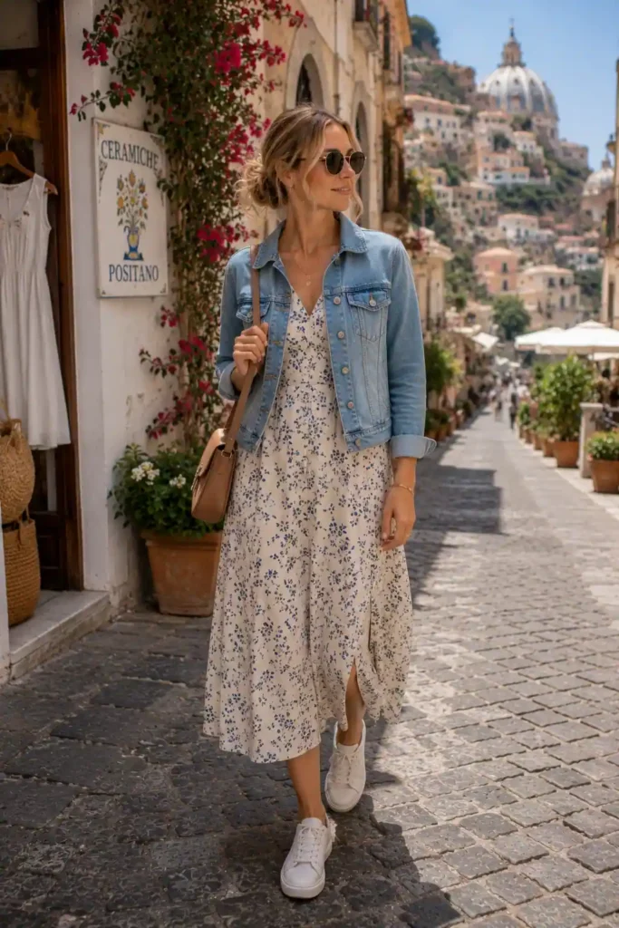 9. Denim Jacket With Summer Dress